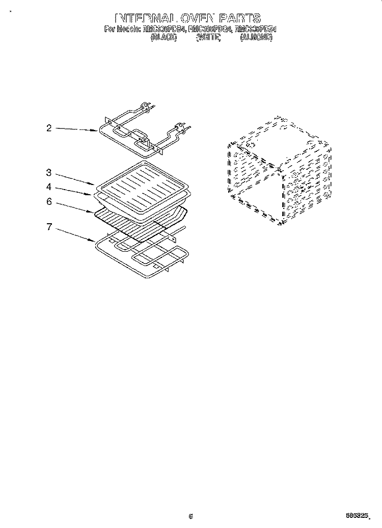 INTERNAL OVEN Diagram and Parts List for RMC305PDQ4  Whirlpool Microwave Oven Combo