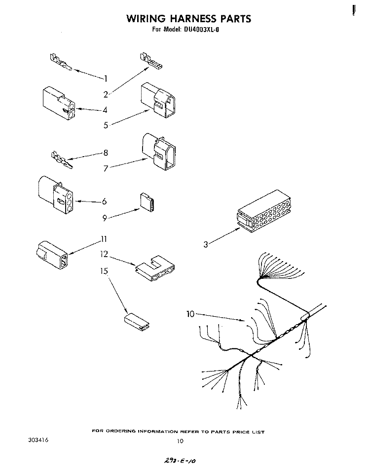 WIRING HARNESS Diagram and Parts List for DU4003XL0  Whirlpool Dishwasher