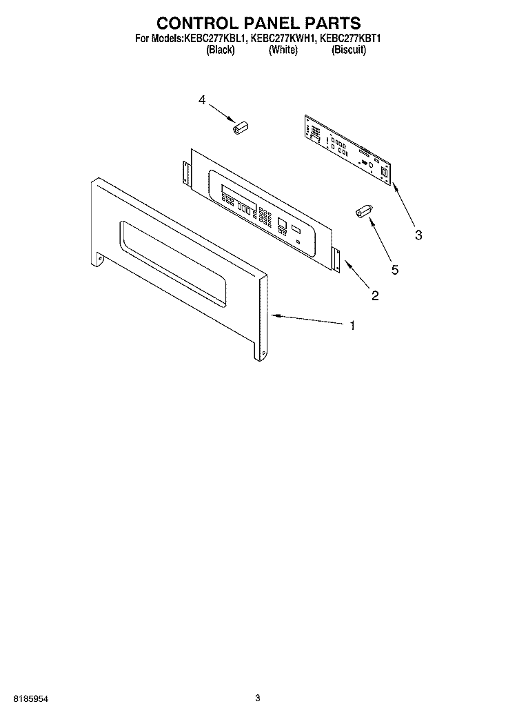 CONTROL PANEL Diagram and Parts List for KEBC277KWH1  KitchenAid Wall Oven