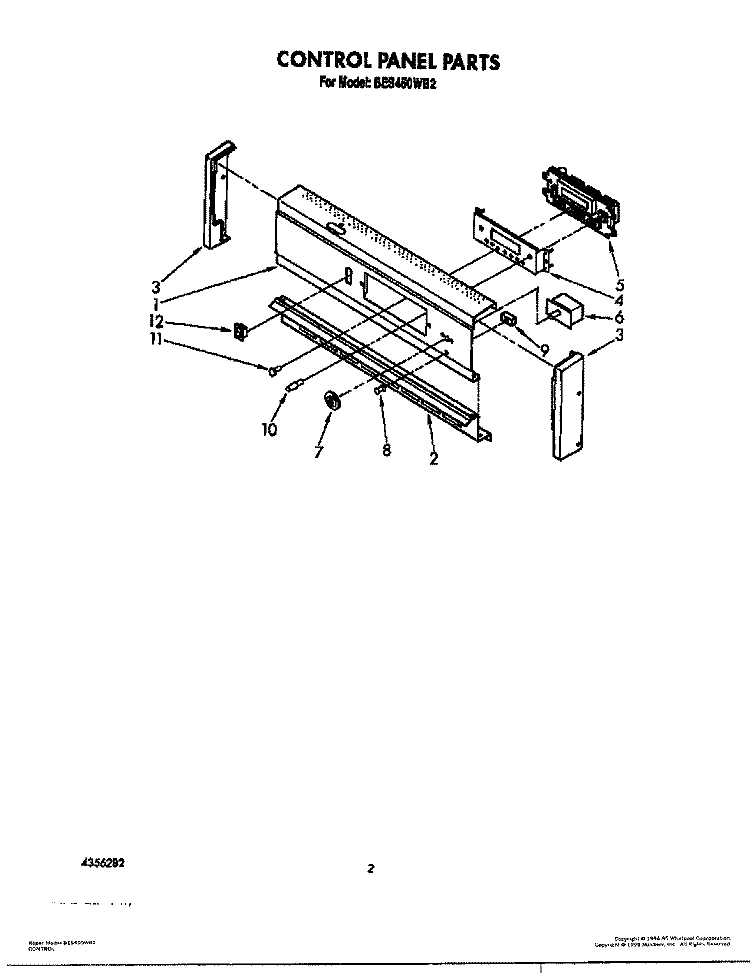 CONTROL PANEL Diagram and Parts List for BES450WB2  Roper Range