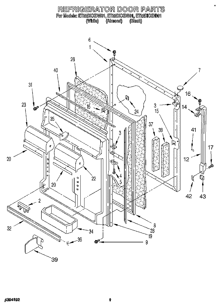 REFRIGERATOR DOOR Diagram and Parts List for ET22DKXDB01  Whirlpool Refrigerator