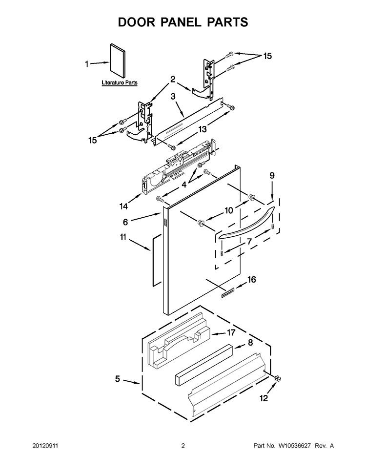 DOOR PANEL PARTS Diagram and Parts List for KUDC10FBBL0  KitchenAid Dishwasher