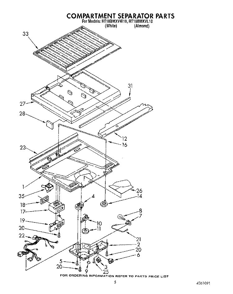 COMPARTMENT SEPERATOR Diagram and Parts List for RT18BMXVW10  Roper Refrigerator