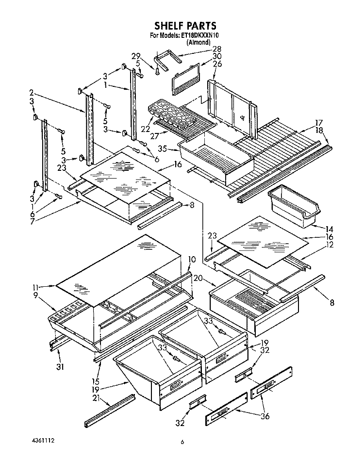 SHELF, LIT/OPTIONAL Diagram and Parts List for ET18DKXXN10  Whirlpool Refrigerator