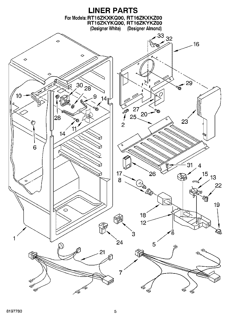 LINER Diagram and Parts List for RT16ZKYKQ00  Roper Refrigerator