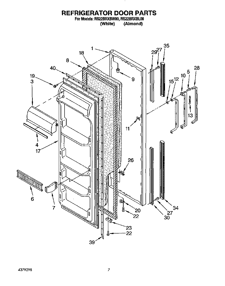REFRIGERATOR DOOR Diagram and Parts List for RS22BRXBW00  Roper Refrigerator