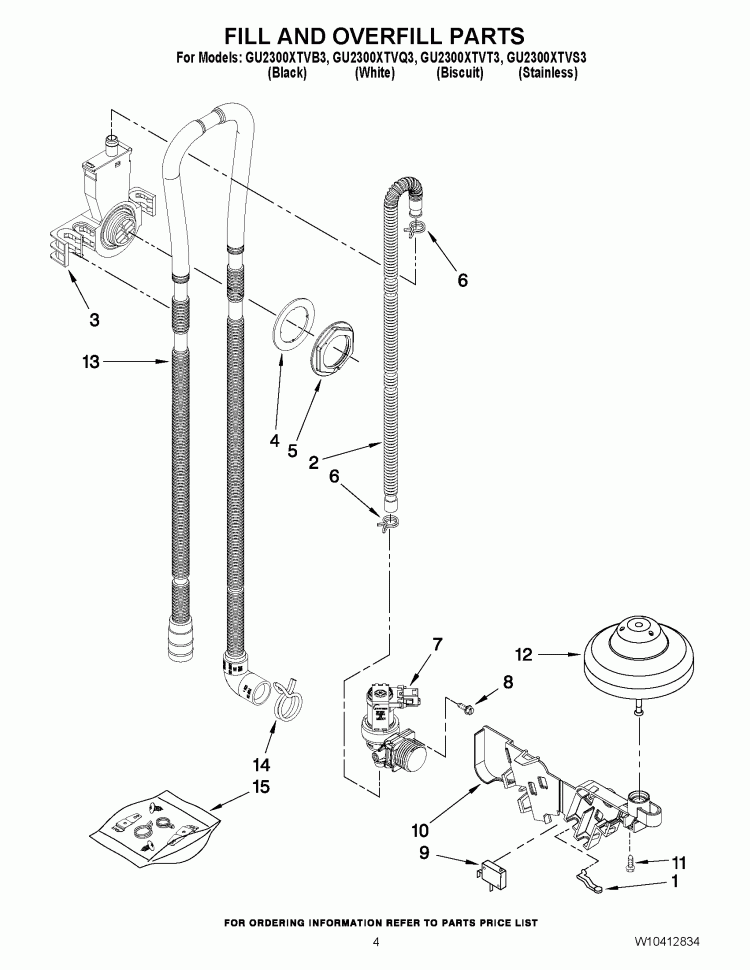 FILL AND OVERFILL PARTS Diagram and Parts List for GU2300XTVT3  Whirlpool Dishwasher