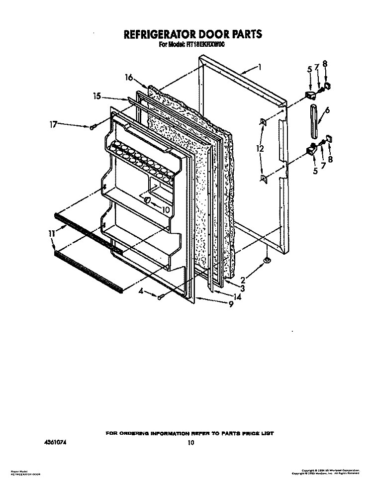 REFRIGERATOR DOOR, LIT/OPTIONAL Diagram and Parts List for RT18EKRXW00  Roper Refrigerator
