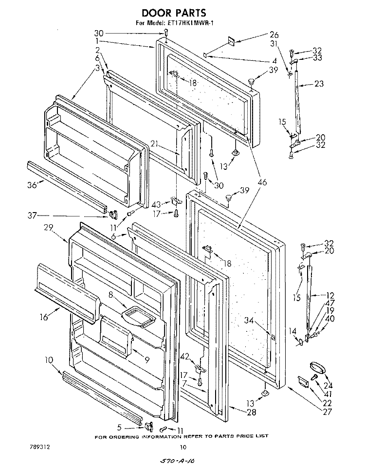 DOOR , PARTS NOT ILLUSTRATED Diagram and Parts List for ET17HK1MWR1  Whirlpool Refrigerator