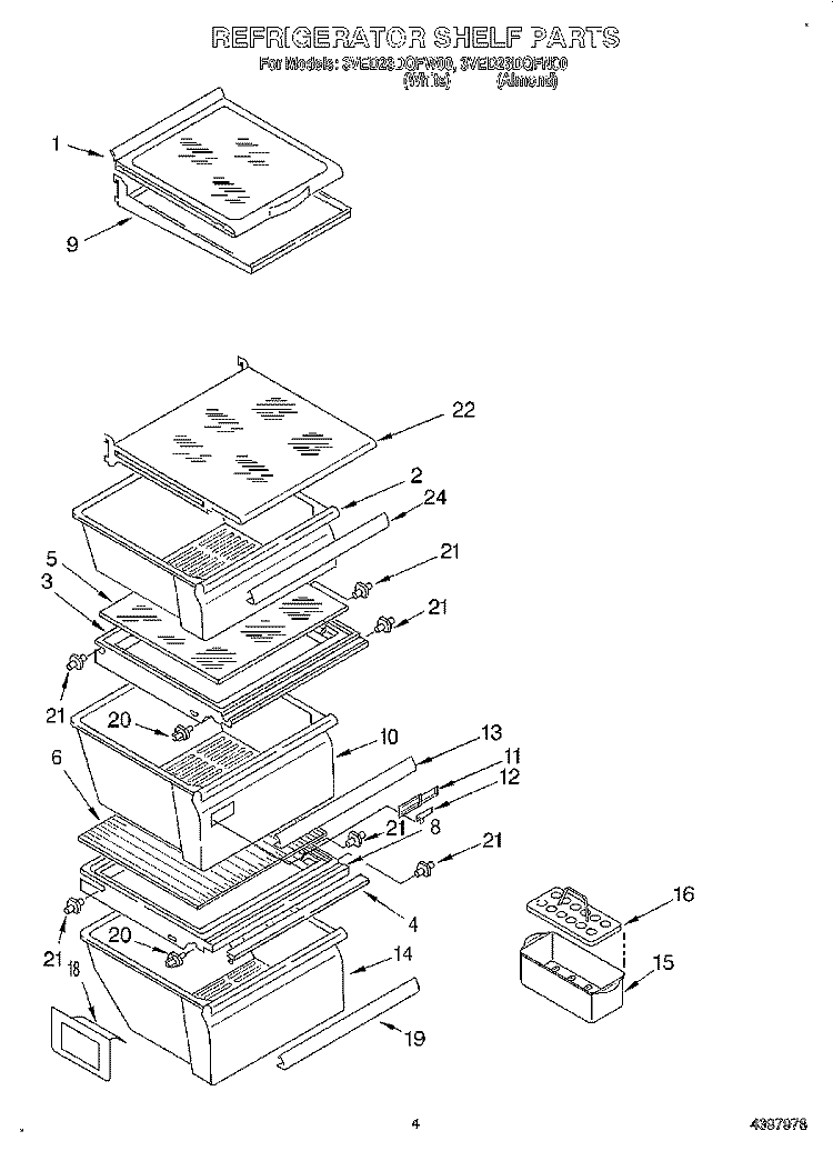 REFRIGERATOR SHELF Diagram and Parts List for 3VED23DQFN00  Whirlpool Refrigerator