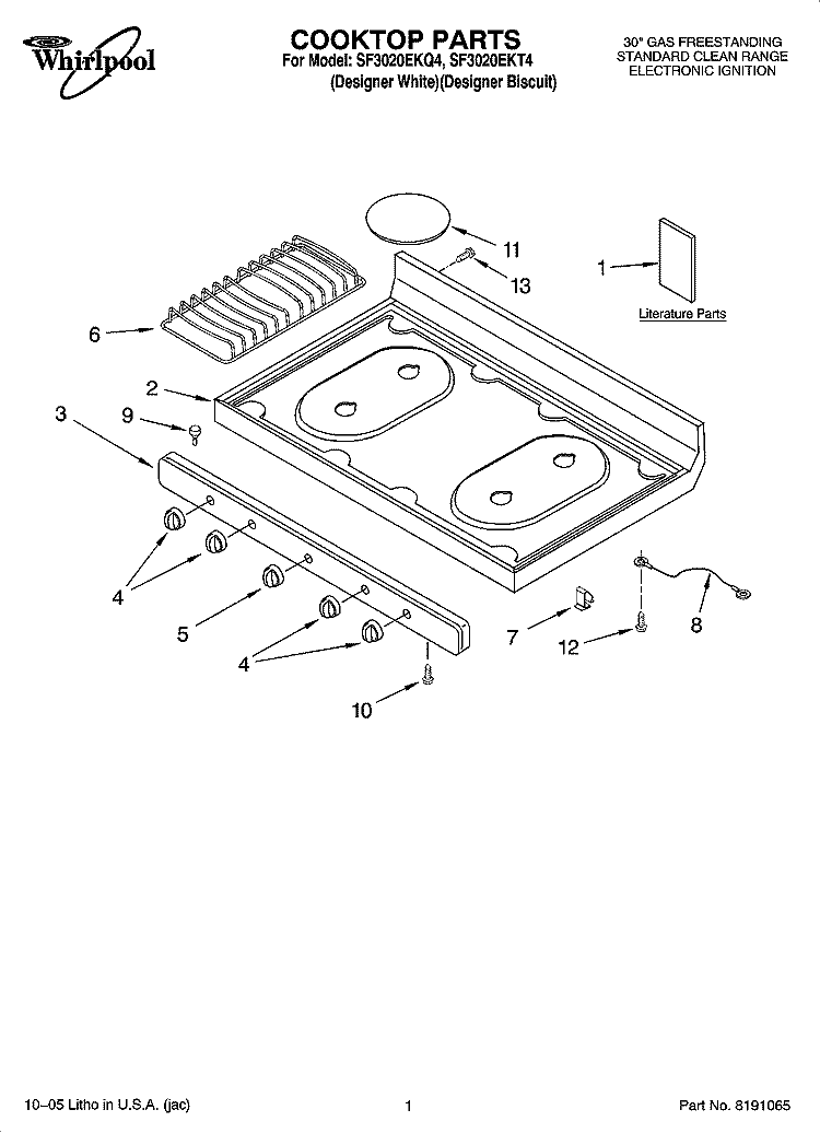 COOKTOP PARTS Diagram and Parts List for SF3020EKQ4  Whirlpool Range