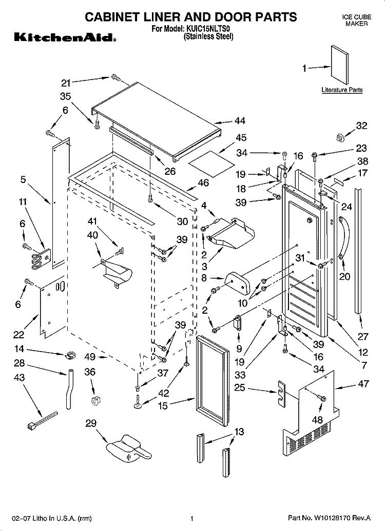 CABINET LINER AND DOOR PARTS Diagram and Parts List for KUIC15NLTS0  KitchenAid Ice Maker