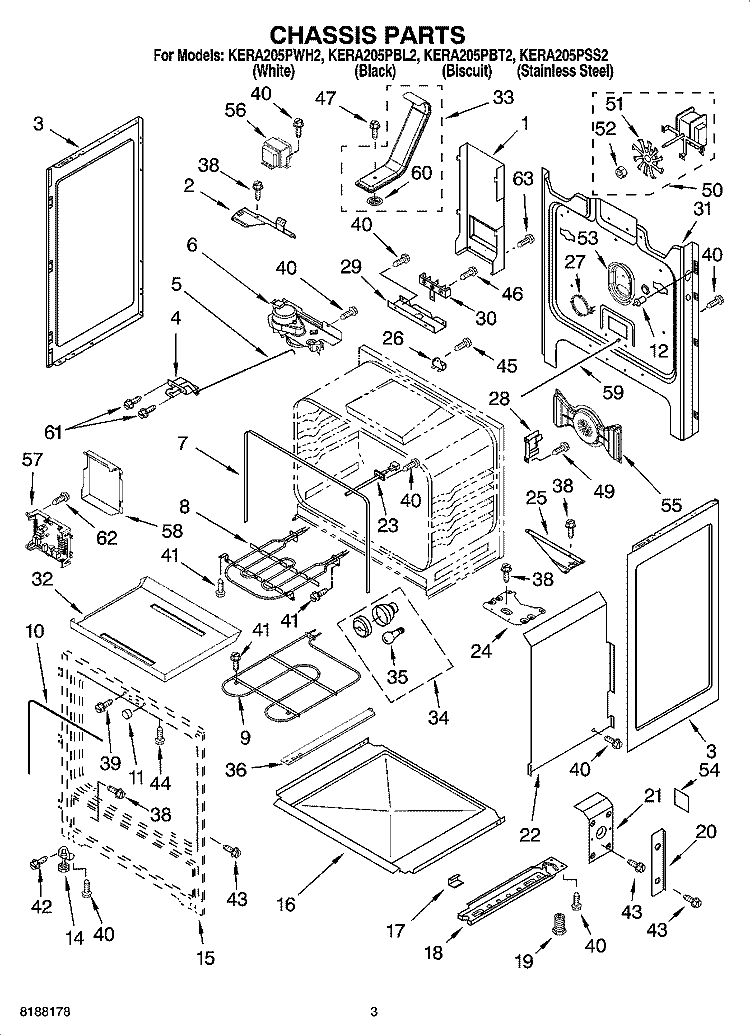 CHASSIS PARTS Diagram and Parts List for KERA205PSS2  KitchenAid Range