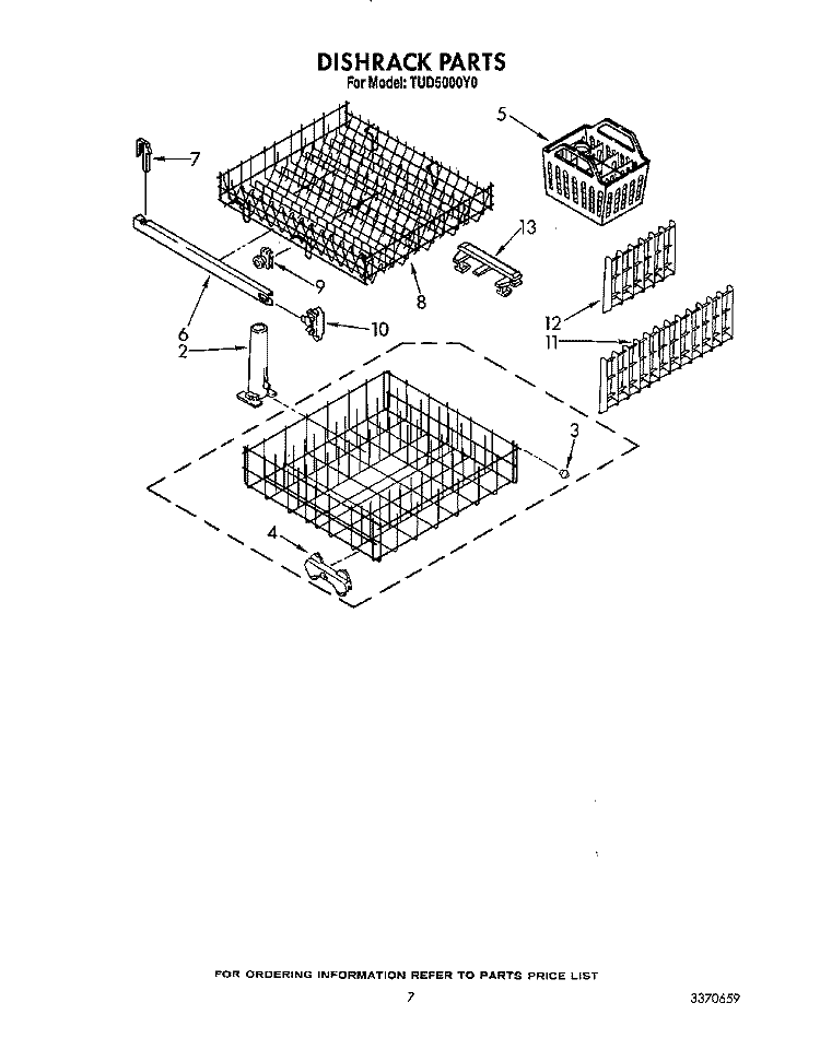 DISHRACK Diagram and Parts List for TUD5000Y0  Whirlpool Dishwasher