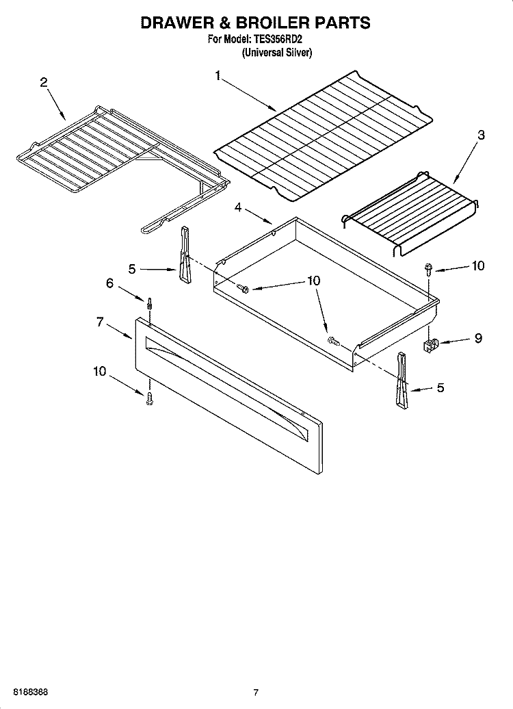 DRAWER & BROILER PARTS, OPTIONAL PARTS Diagram and Parts List for TES356RD2  Estate Range