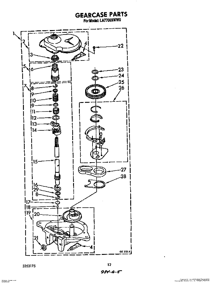 GEARCASE Diagram and Parts List for LA7700XWN0  Whirlpool Washer