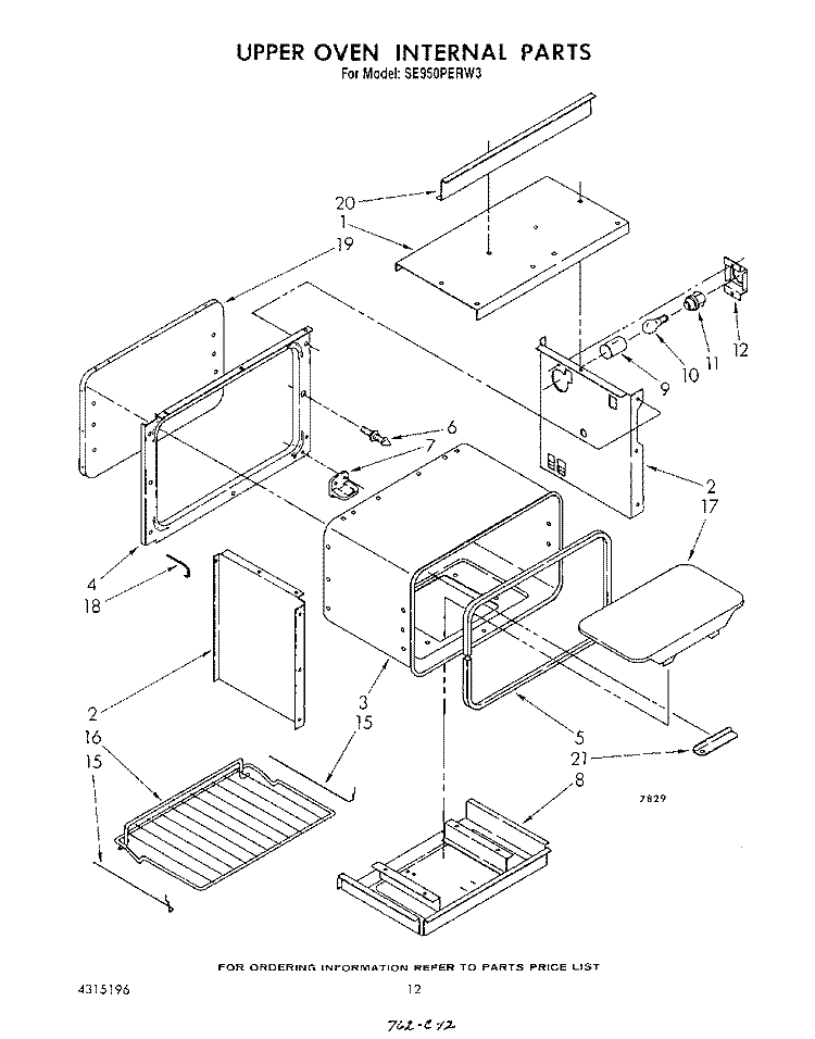 UPPER OVEN INTERNAL, LIT/OPTIONAL Diagram and Parts List for SE950PERW3  Whirlpool Range