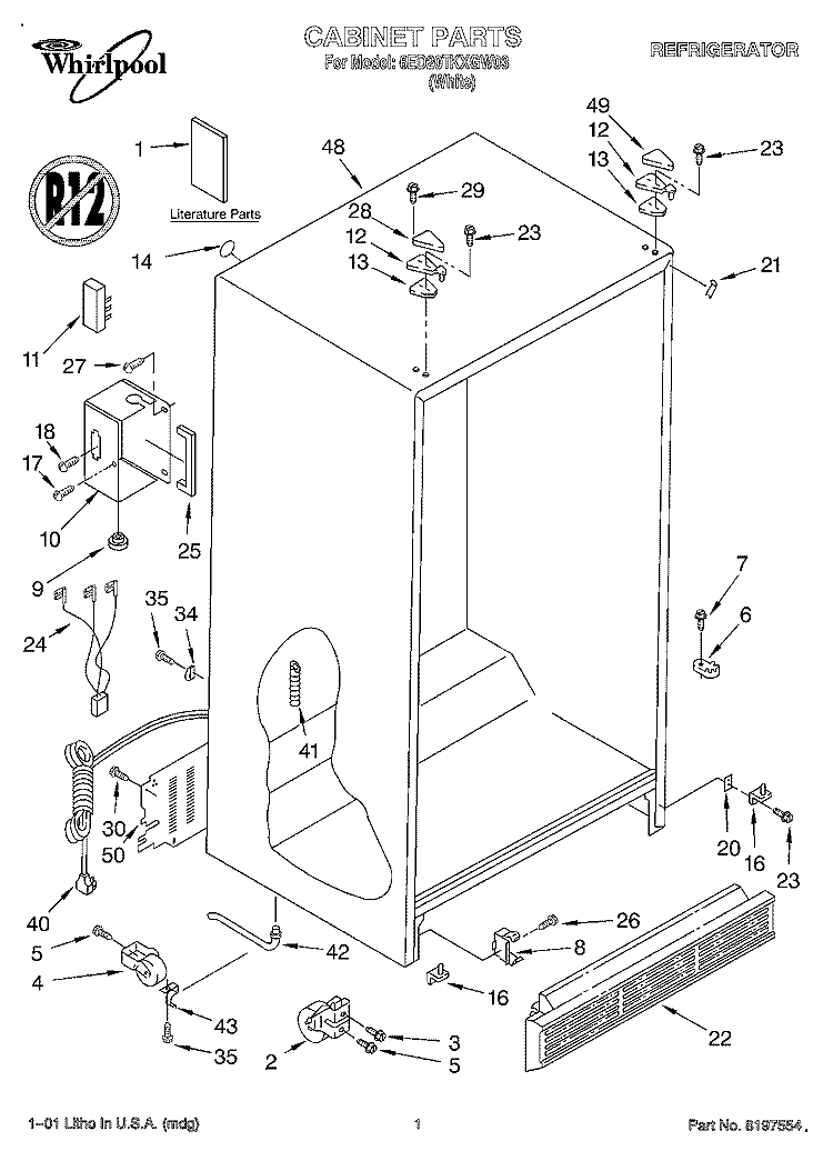 CABINET, LITERATURE Diagram and Parts List for 6ED20TKXGW03  Whirlpool Refrigerator