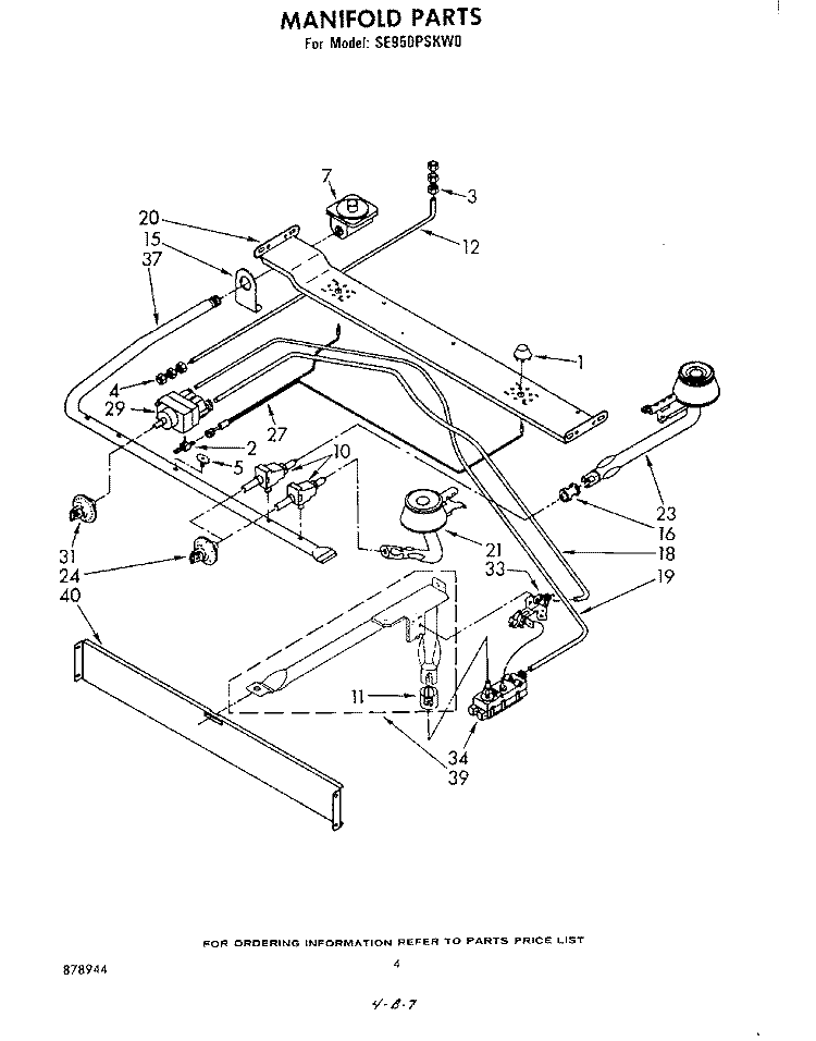 MANIFOLD Diagram and Parts List for SE950PSKW0  Whirlpool Range