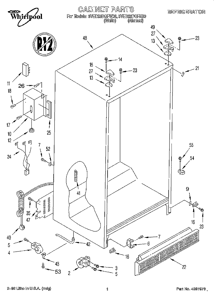 CABINET Diagram and Parts List for 3VED23DQFN00  Whirlpool Refrigerator