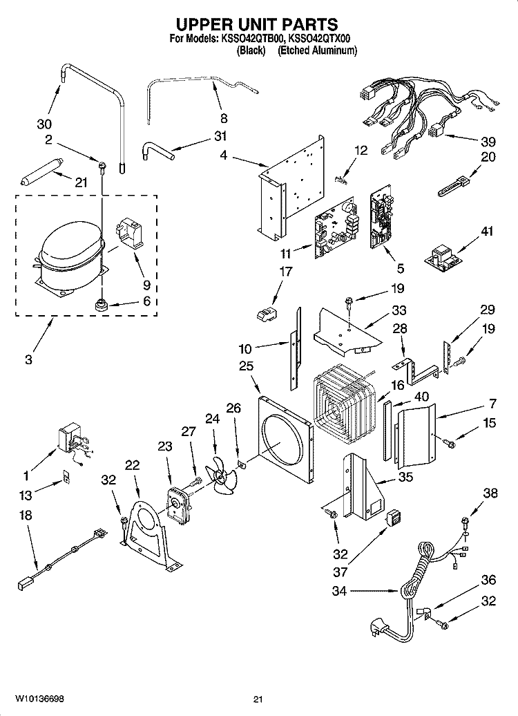 UPPER UNIT PARTS Diagram and Parts List for KSSO42QTB00  KitchenAid Refrigerator