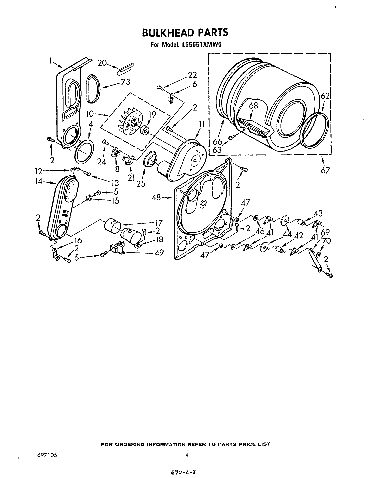BULKHEAD Diagram and Parts List for LG5651XMW0  Whirlpool Dryer