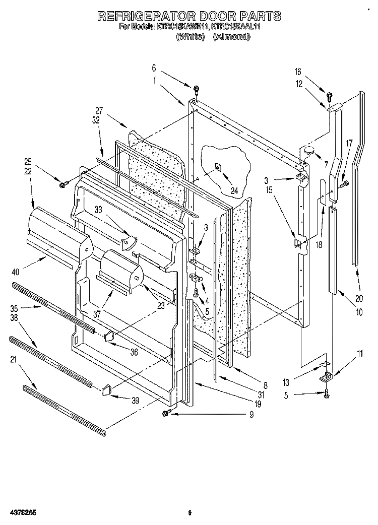 REFRIGERATOR DOOR Diagram and Parts List for KTRC18KAWH11  KitchenAid Refrigerator