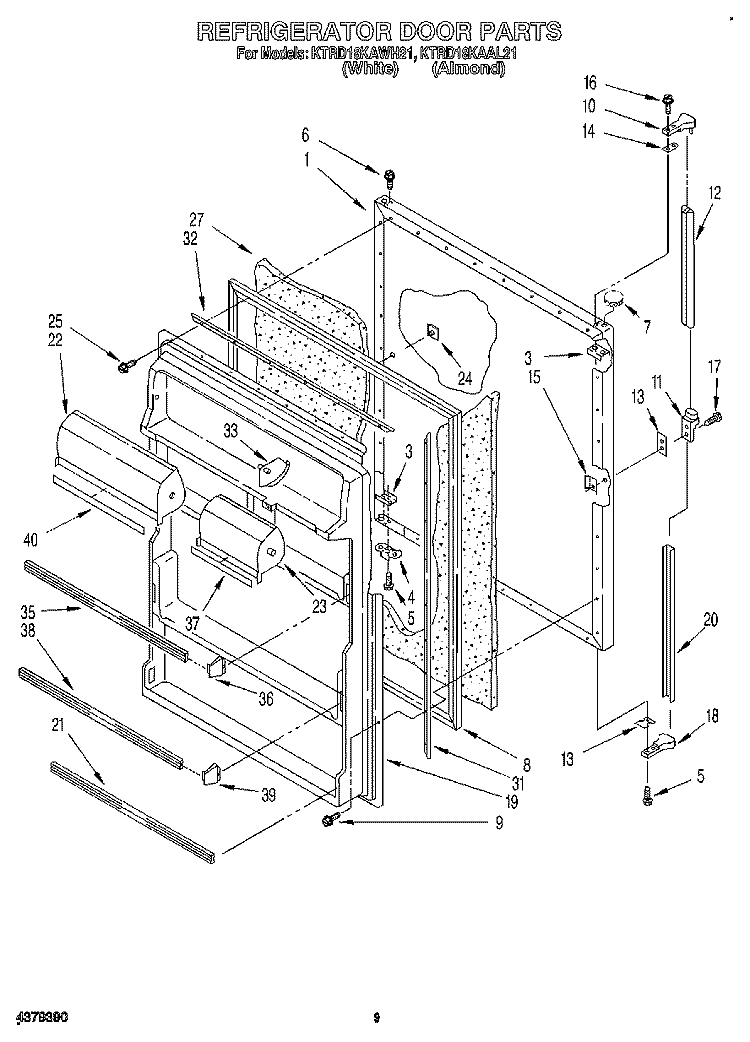 REFRIGERATOR DOOR Diagram and Parts List for KTRD18KAAL21  Whirlpool Refrigerator