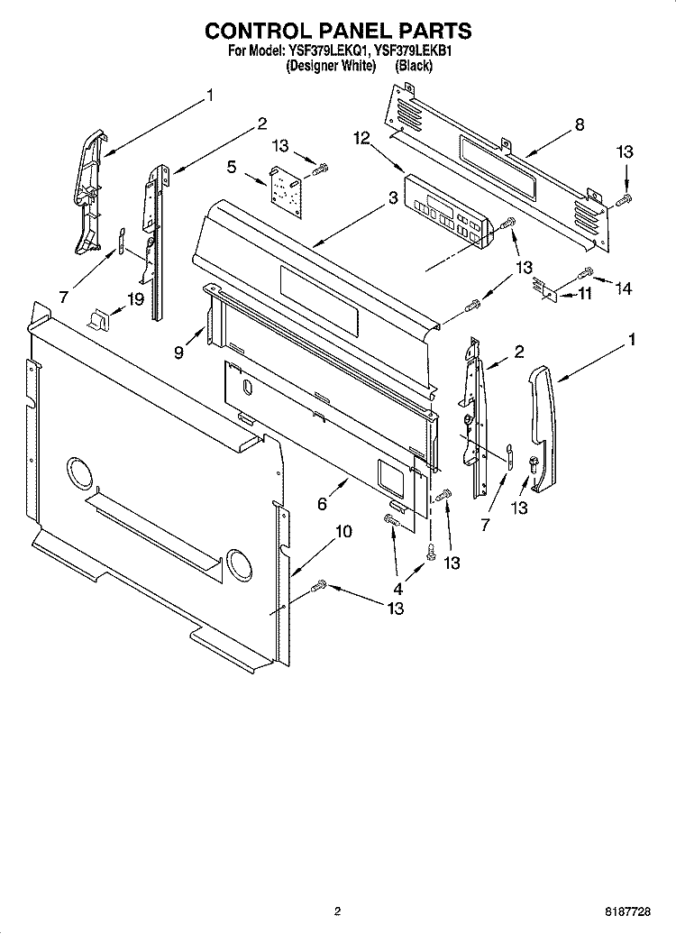 CONTROL PANEL PARTS Diagram and Parts List for YSF379LEKQ1  Whirlpool Range