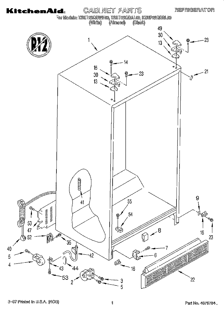 CABINET Diagram and Parts List for KSUP25QDAL00  KitchenAid Refrigerator