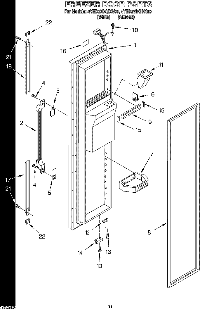 FREEZER DOOR Diagram and Parts List for 4YED27DQDW00  Whirlpool Refrigerator