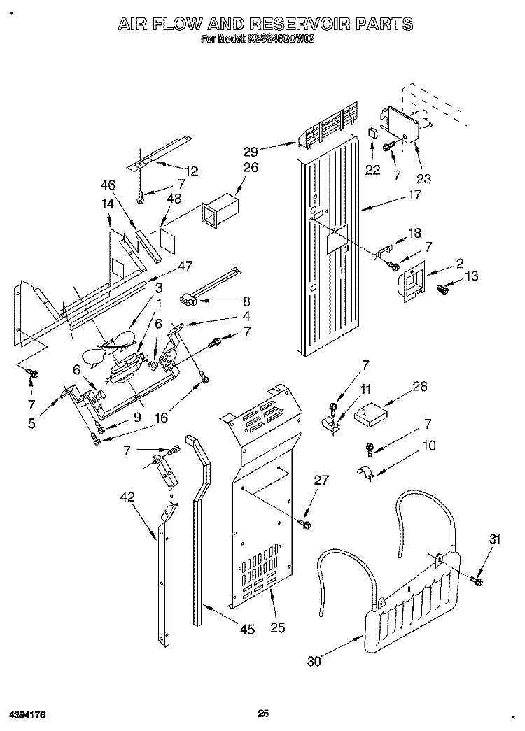 AIR FLOW AND RESERVOIR Diagram and Parts List for KSSS48QDW02  KitchenAid Refrigerator