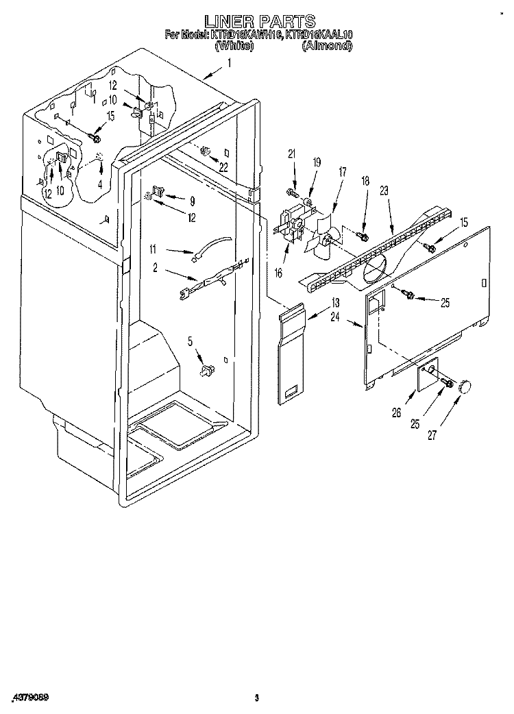 LINER Diagram and Parts List for KTRD18KAWH10  Whirlpool Refrigerator