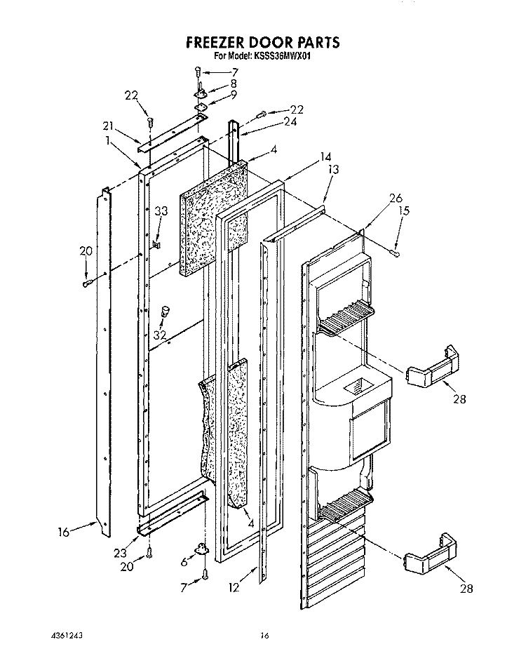 FREEZER DOOR Diagram and Parts List for KSSS36MWX01  KitchenAid Refrigerator