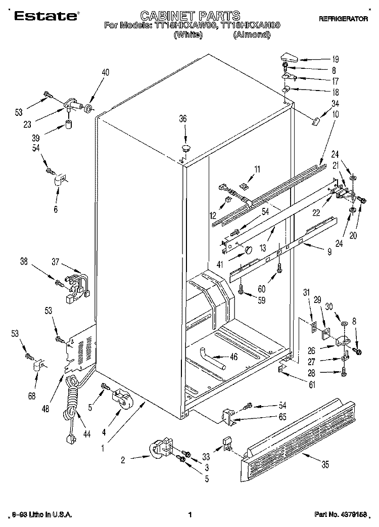 CABINET Diagram and Parts List for TT18HKXAN00  Whirlpool Refrigerator