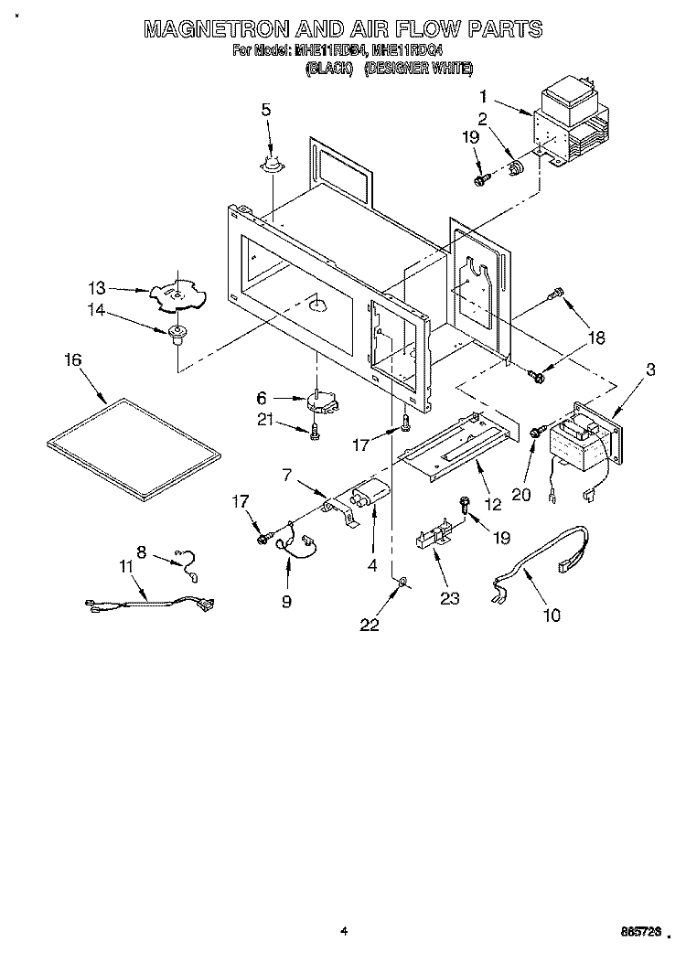 MAGNETRON AND AIR FLOW Diagram and Parts List for MHE11RDQ4  Roper Microwave