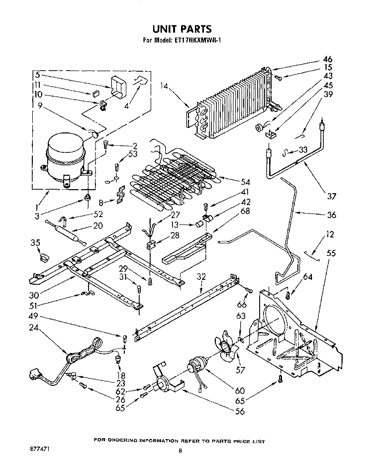 UNIT Diagram and Parts List for ET17HKXMWR1  Whirlpool Refrigerator