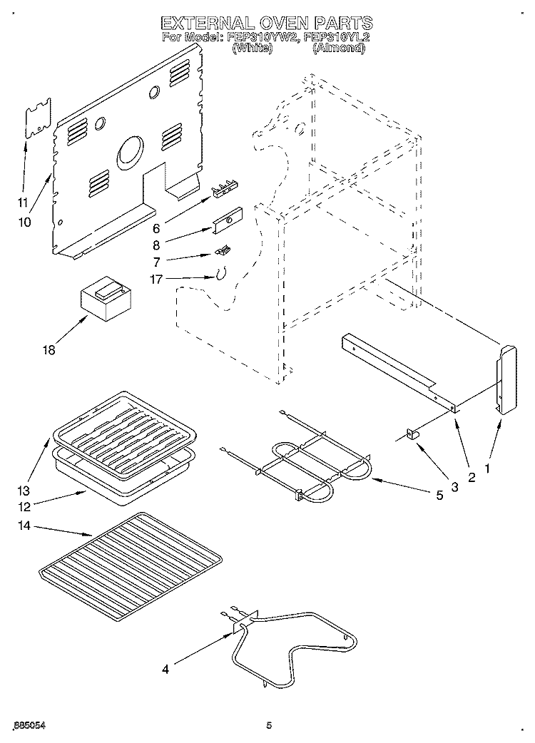 EXTERNAL OVEN, OPTIONAL Diagram and Parts List for FEP310YL2  Whirlpool Range