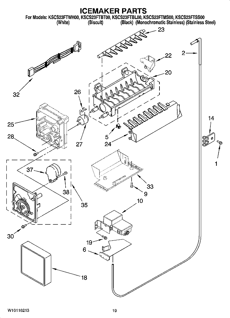 ICEMAKER PARTS, OPTIONAL PARTS (NOT INCLUDED) Diagram and Parts List for KSCS23FTBT00  KitchenAid Refrigerator