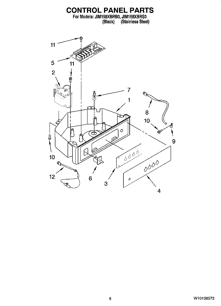 CONTROL PANEL PARTS Diagram and Parts List for JIM158XBRB0  Whirlpool Ice Maker