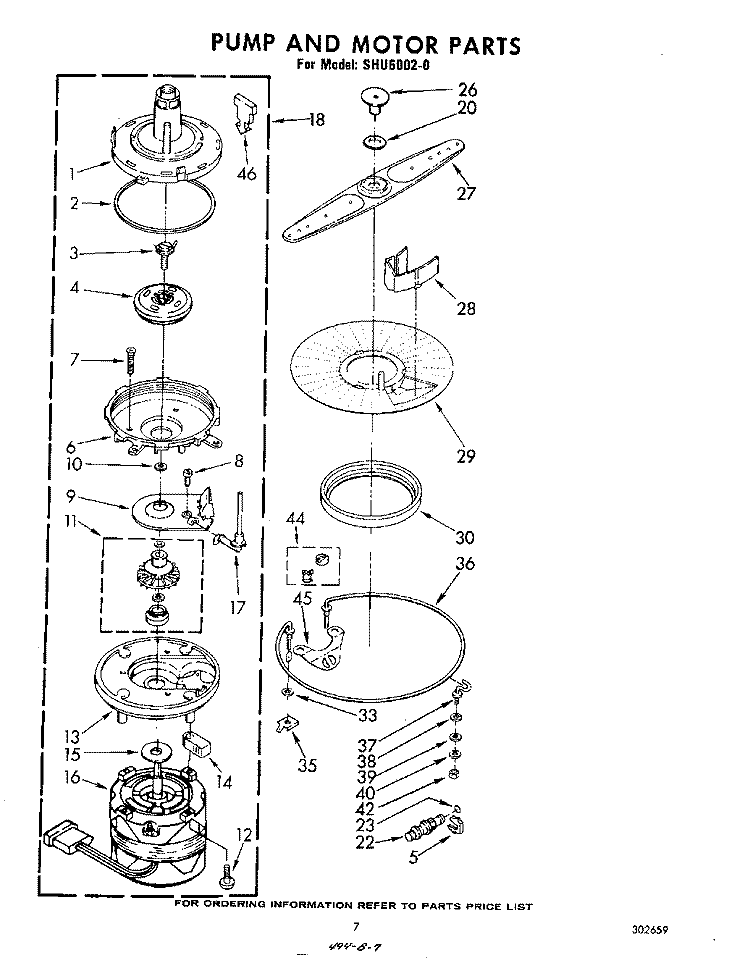 PUMP AND MOTOR Diagram and Parts List for SHU60020  Whirlpool Dishwasher