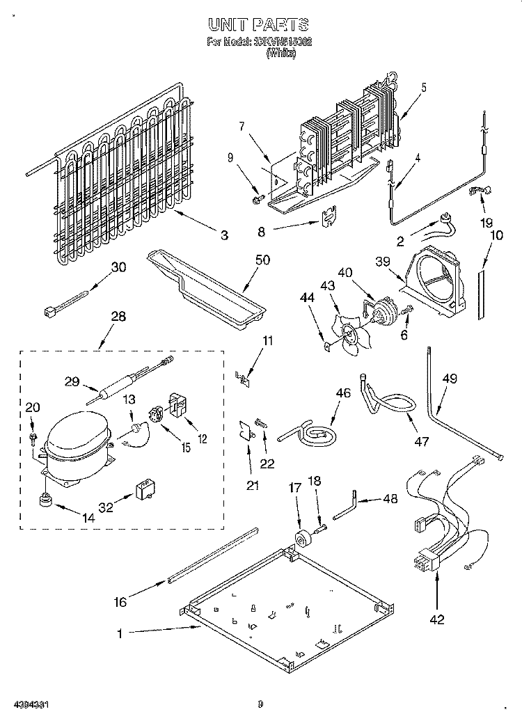 UNIT Diagram and Parts List for 3XKVN515002  Whirlpool Refrigerator