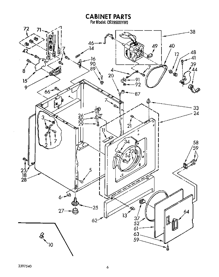 CABINET Diagram and Parts List for CE2950XYN0  Whirlpool Dryer