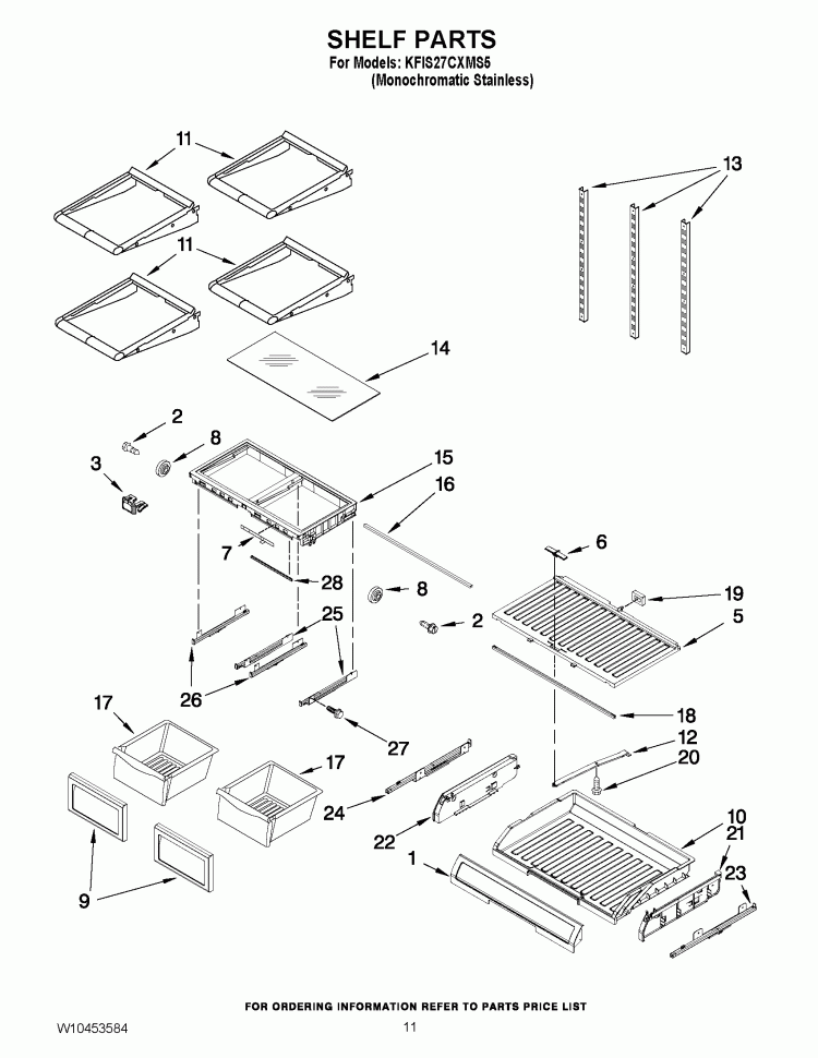 SHELF PARTS Diagram and Parts List for KFIS27CXMS5  KitchenAid Refrigerator