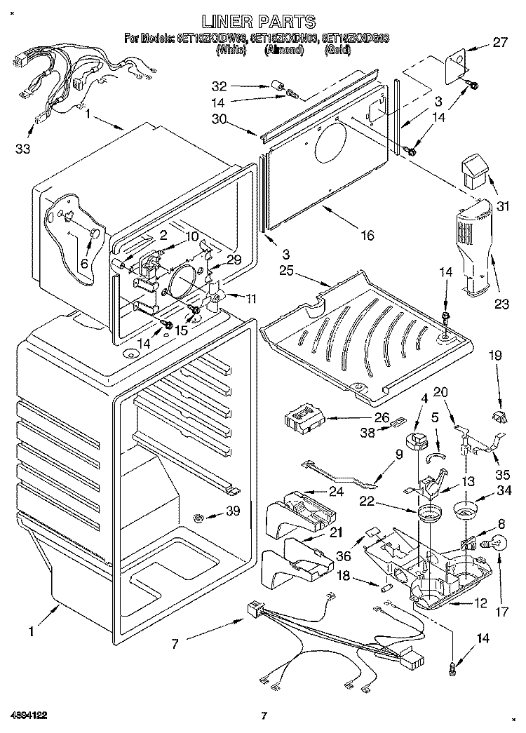 LINER Diagram and Parts List for 8ET18ZKXDG03  Whirlpool Refrigerator