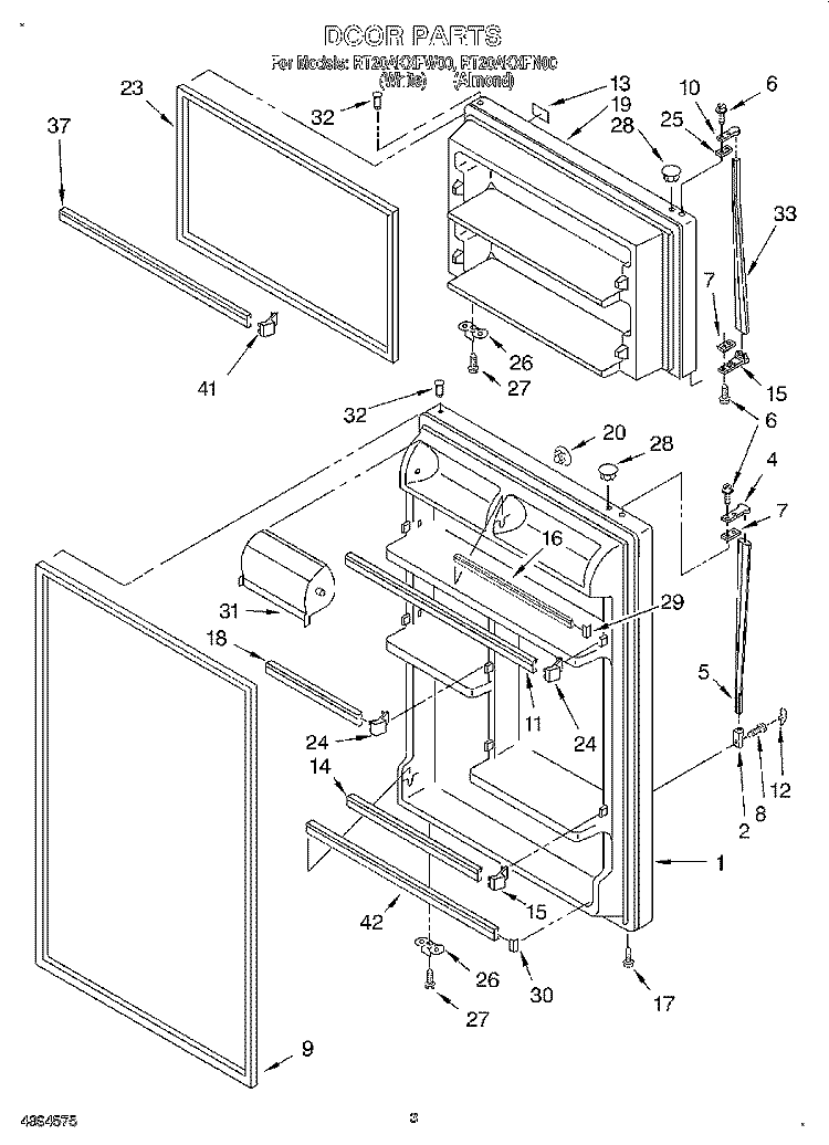 DOOR Diagram and Parts List for RT20AKXFW00  Roper Refrigerator