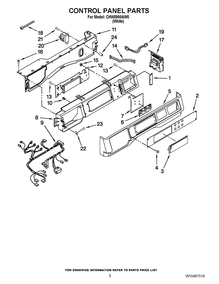 CONTROL PANEL PARTS Diagram and Parts List for CHW8990AW0  Whirlpool Washer