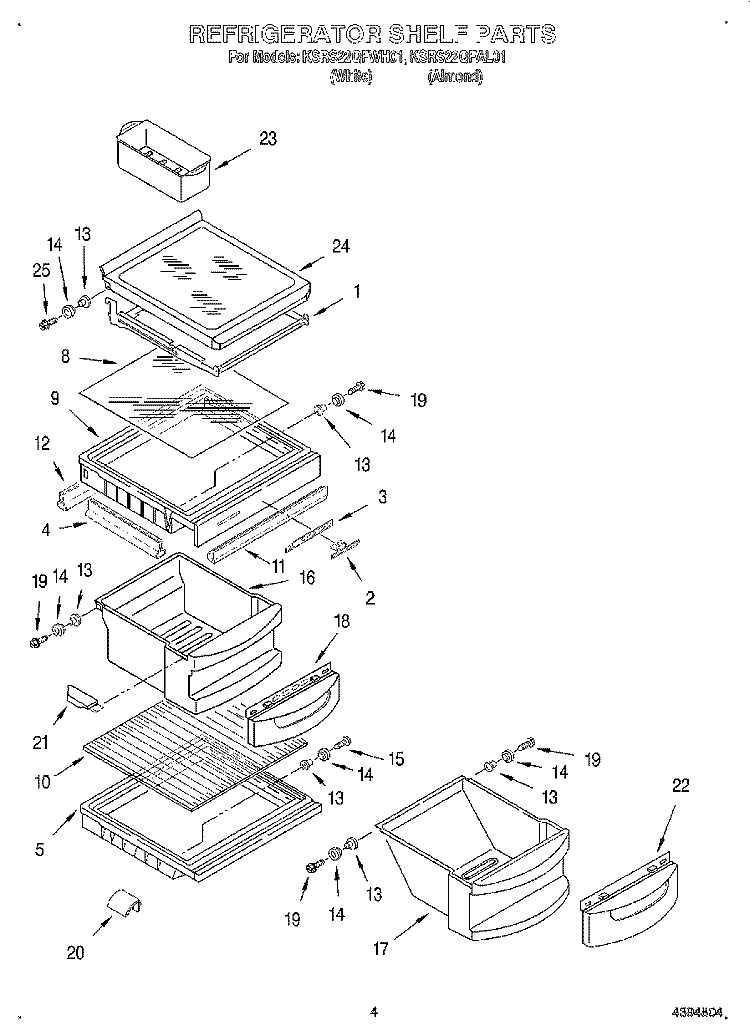 REFRIGERATOR SHELF Diagram and Parts List for KSRS22QFAL01  KitchenAid Refrigerator