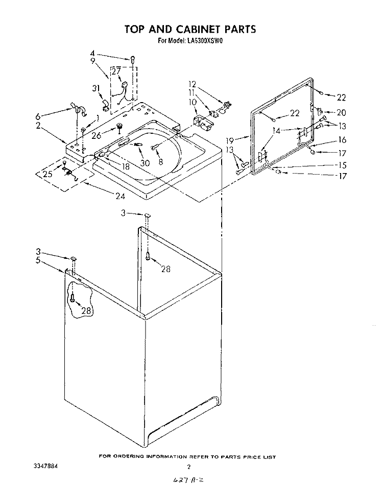 TOP AND CABINET Diagram and Parts List for LA5300XSW0  Whirlpool Washer