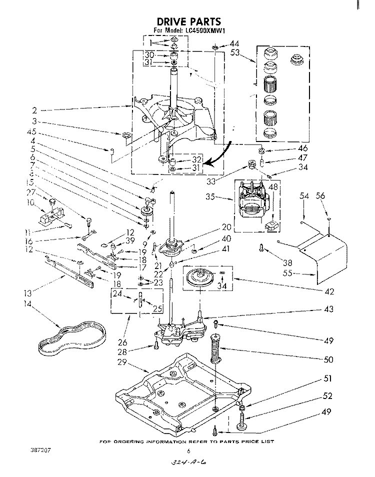 DRIVE Diagram and Parts List for LC4500XMW1  Whirlpool Washer